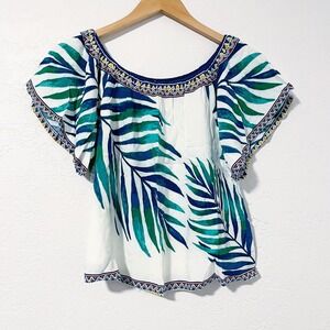 Flying Tomato Women's Size XS‎ Tropical Floral Print Off Shoulder Peasant Top